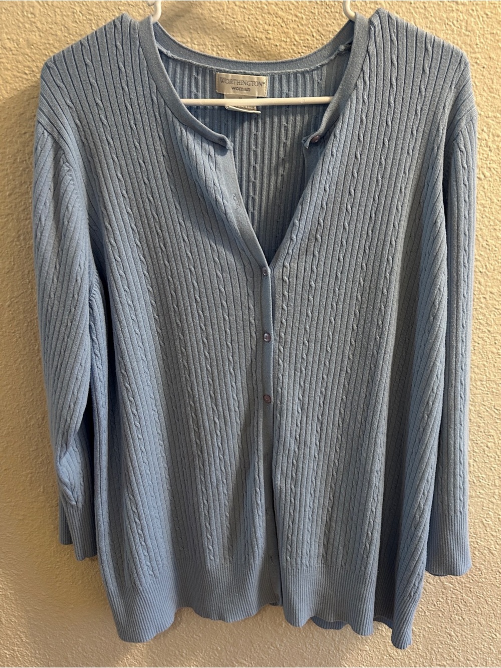 Worthington Soft Light Blue Ribbed Button Cardigan